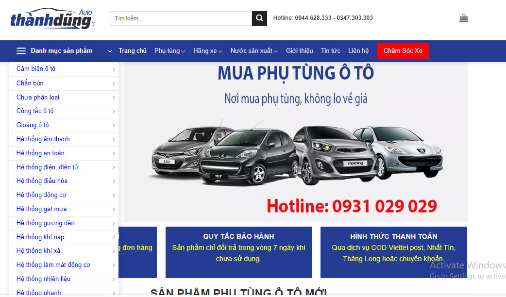 MUA PHỤ TÙNG Ô TÔ GIÁ RẺ TẠI VĨNH PHÚC